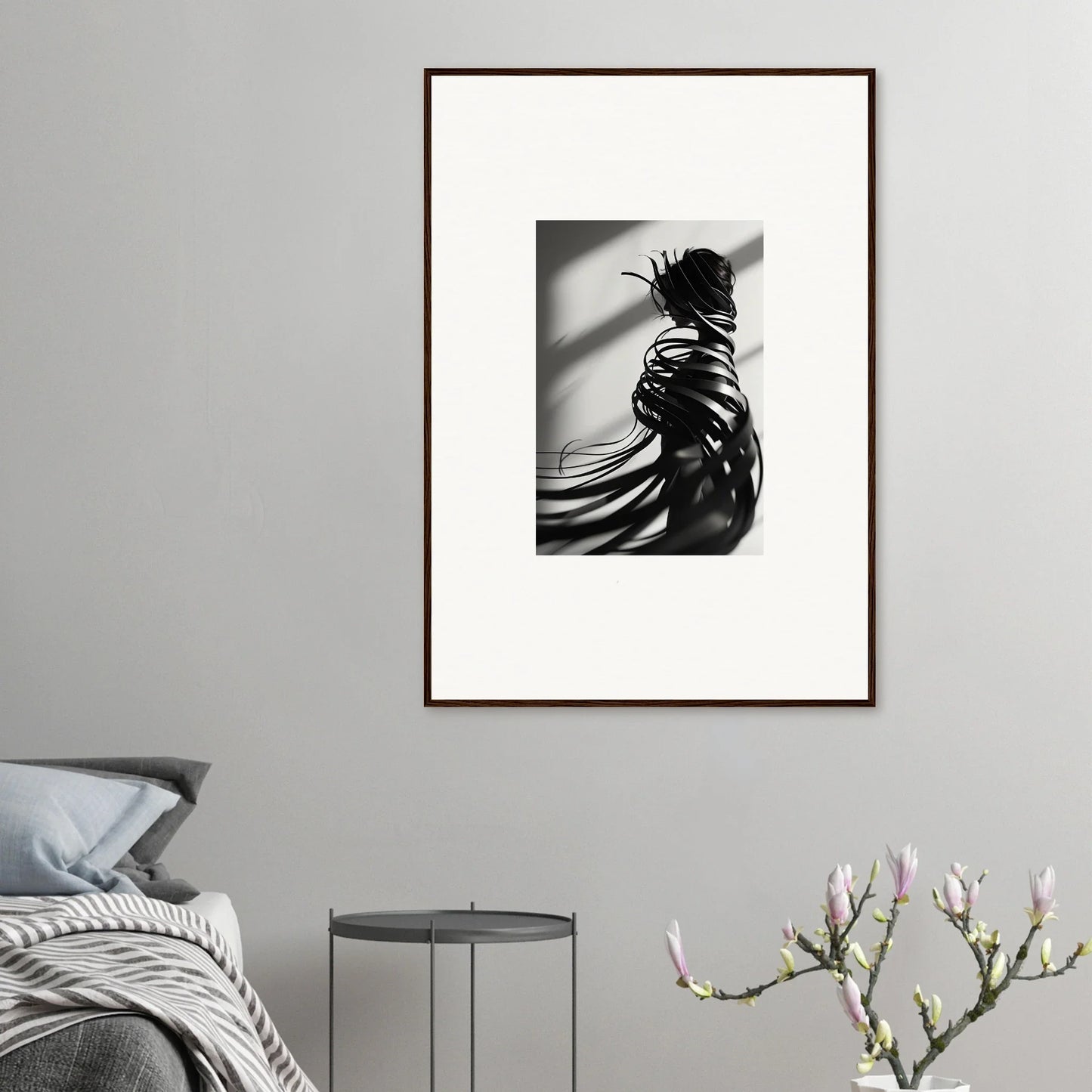 Black and white canvas print of a nude figure with shadows for stylish room decoration