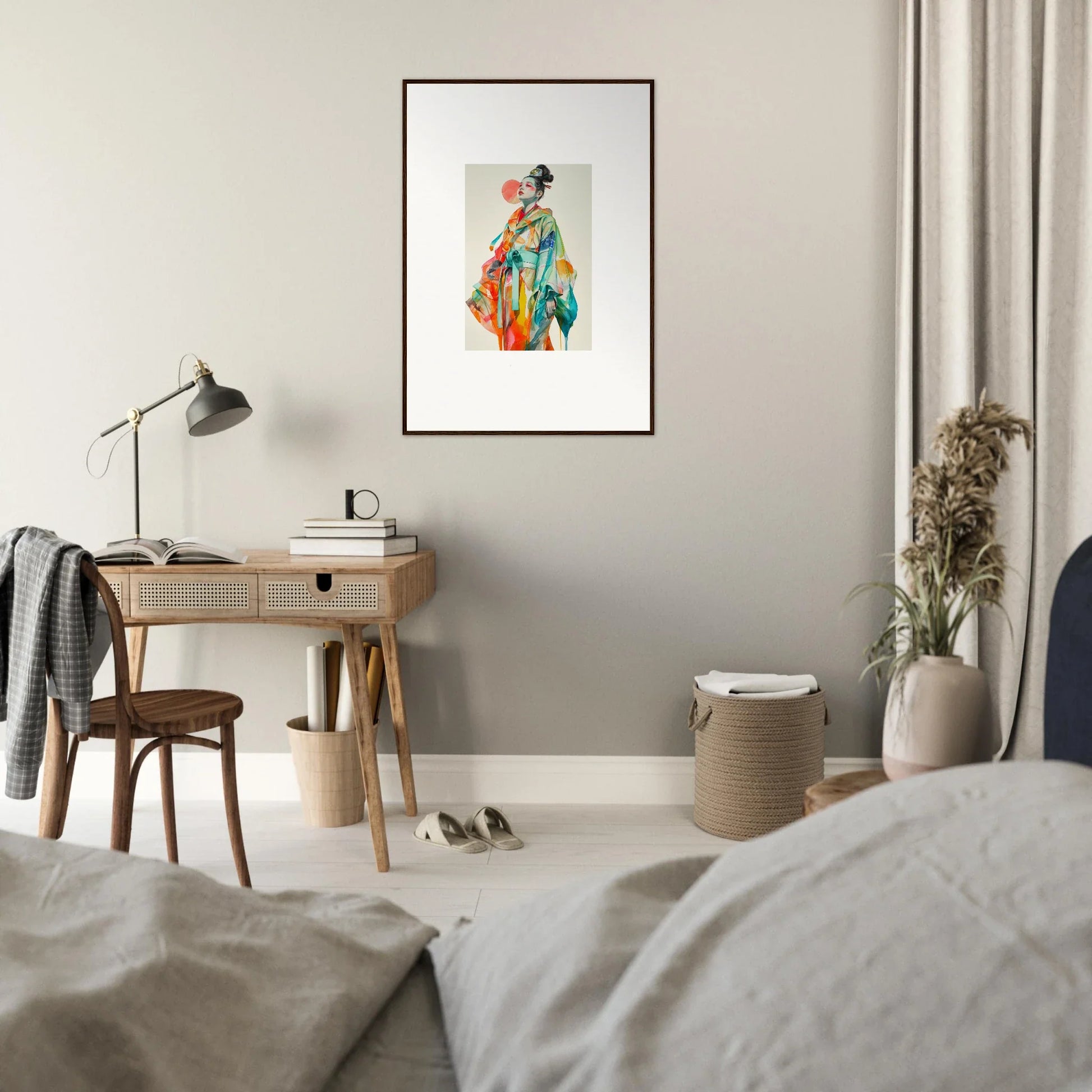 Colorful portrait in traditional Asian attire, perfect for a rainbow essence canvas print