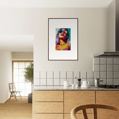 Colorful pop art canvas print of a person in sunglasses for trendy room decoration