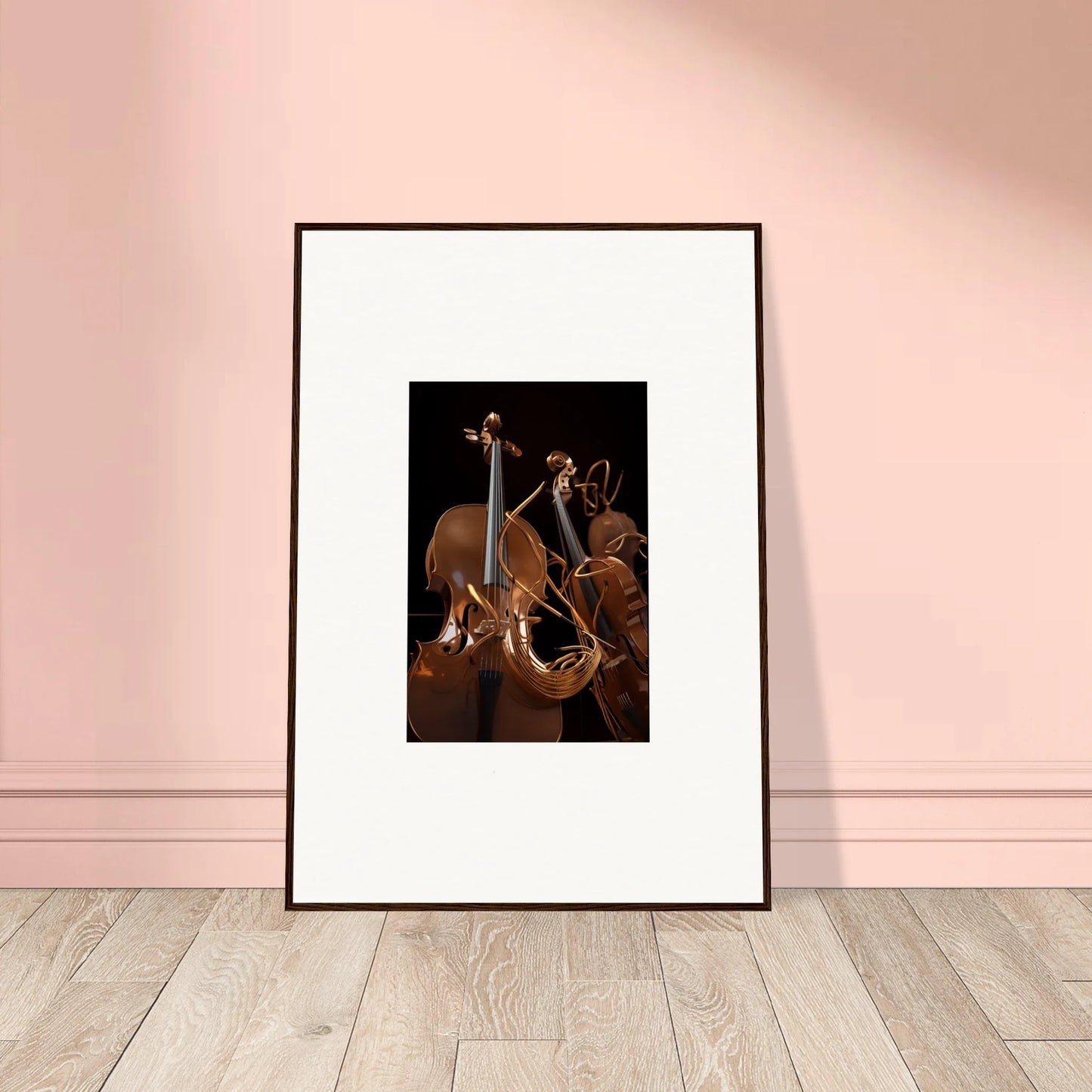 Framed photograph of cello, violin, and French horn for stylish room decoration