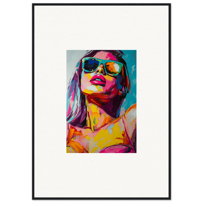 Colorful pop art portrait of a woman in sunglasses for a fun room decoration canvas print