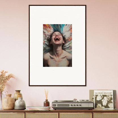 Exuberant person with colorful hair in a vibrant canvas print for room decoration