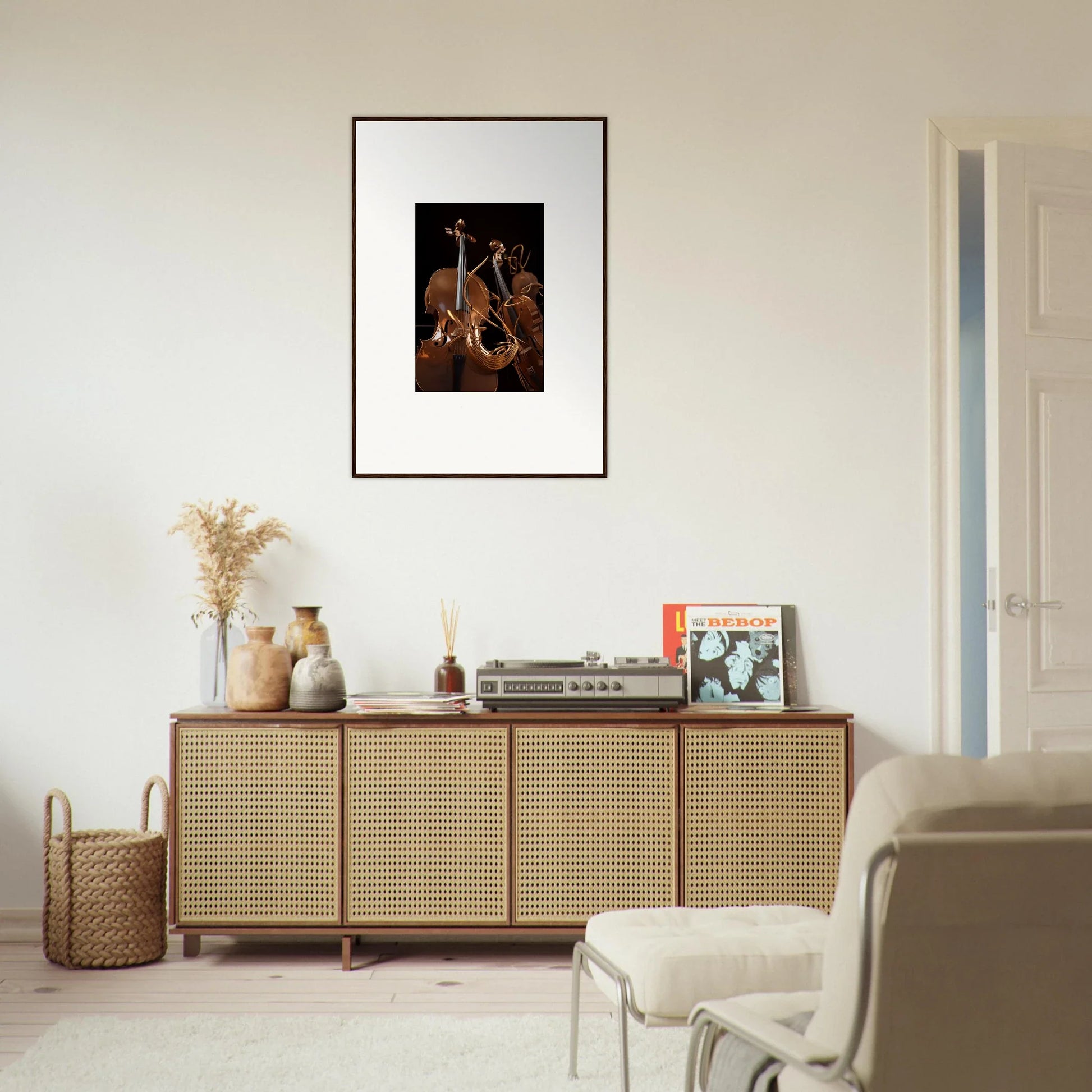 Wooden sideboard with cane doors perfect for Strings Opera room decoration