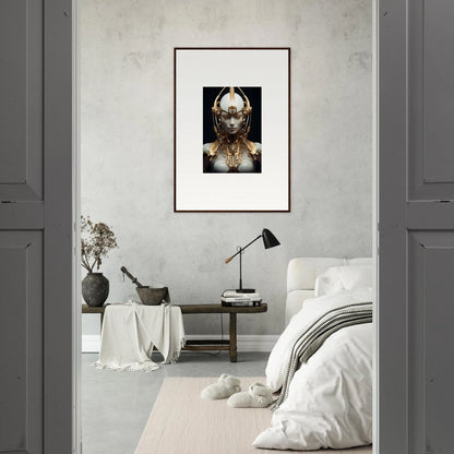 Framed canvas print of a Celestial Conductress with gold elements for stylish room decoration