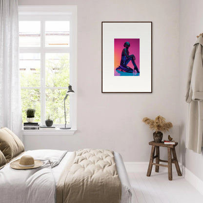 Framed Neon Vortex Wonder canvas print of a yoga silhouette for cool room decoration