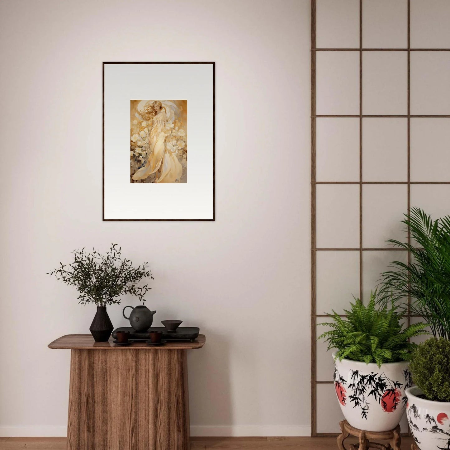 Light-colored ethereal figure artwork for floral harmony room decoration canvas print