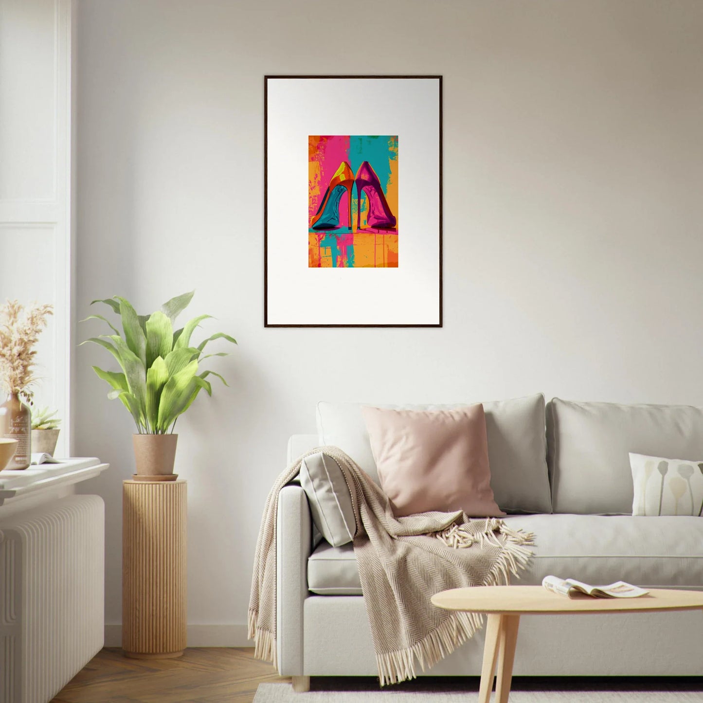 Framed abstract wall art with colorful geometric shapes for trendy room decoration