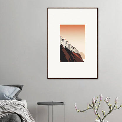 Framed minimalist canvas print of streetlights on a hill at sunset for stylish room decoration