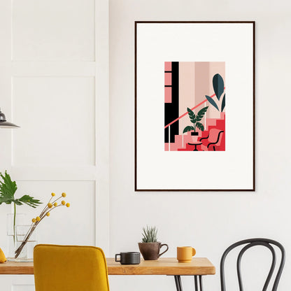 Stylized interior artwork on canvas print for dreamy room decoration in pinks and reds