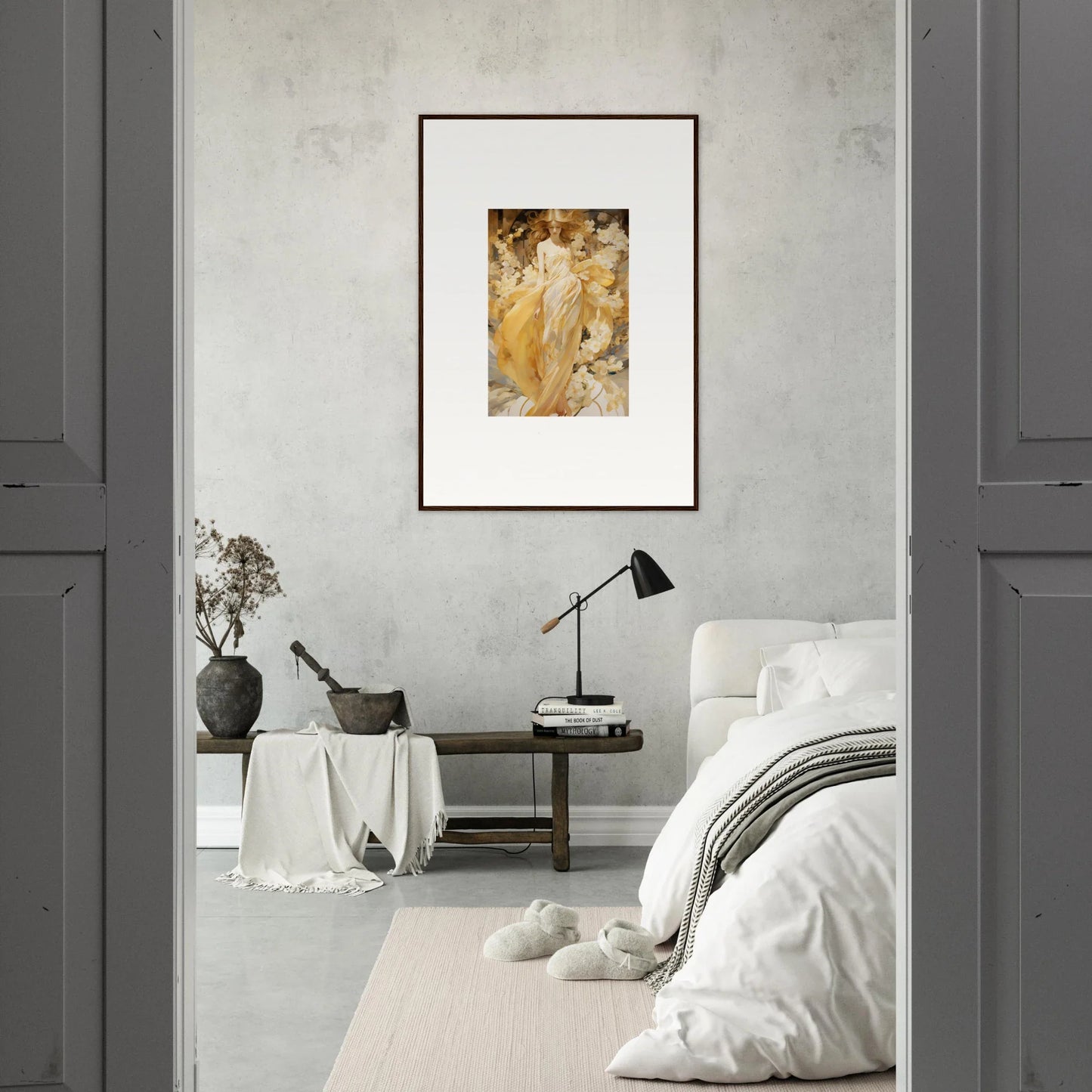 Framed Golden Petal Serenade canvas print adds warmth to any room decoration