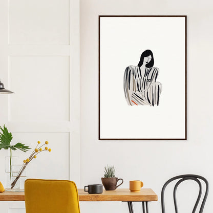 Framed black and white portrait of a woman in Striped Whispers Formals for room decoration