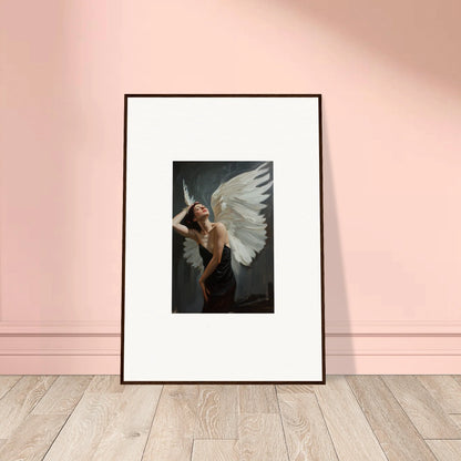 Framed Ethereal Femme Ascent canvas print of a figure with white wings for room decoration