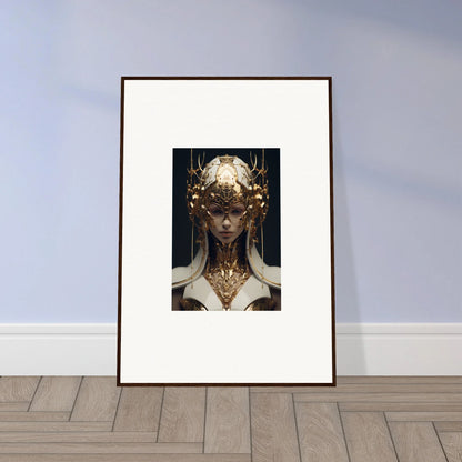 Framed canvas print of an ethereal sovereign with a stunning golden headdress for room decoration