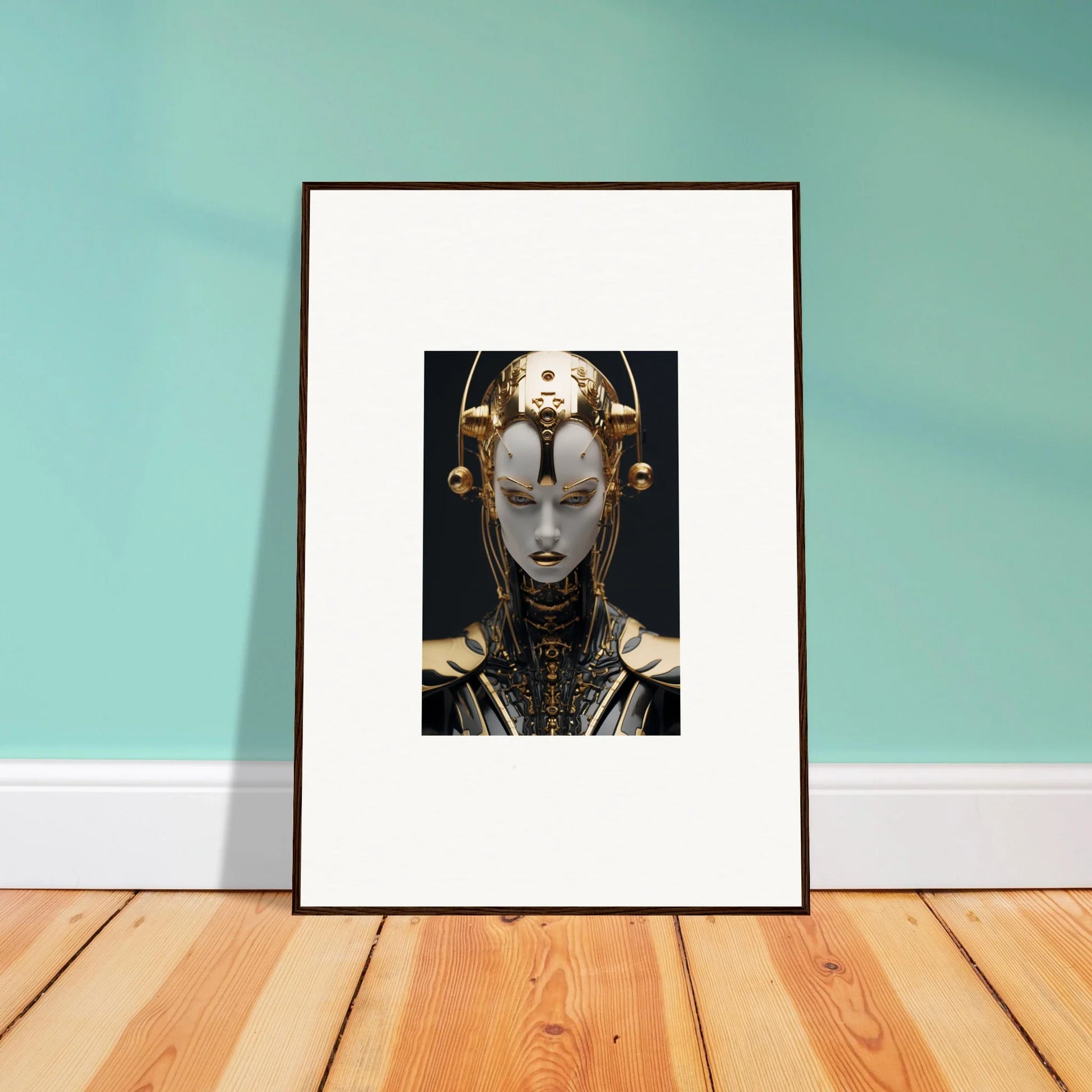 Futuristic robotic face canvas print for cool room decoration and fulgrid manifestation vibes