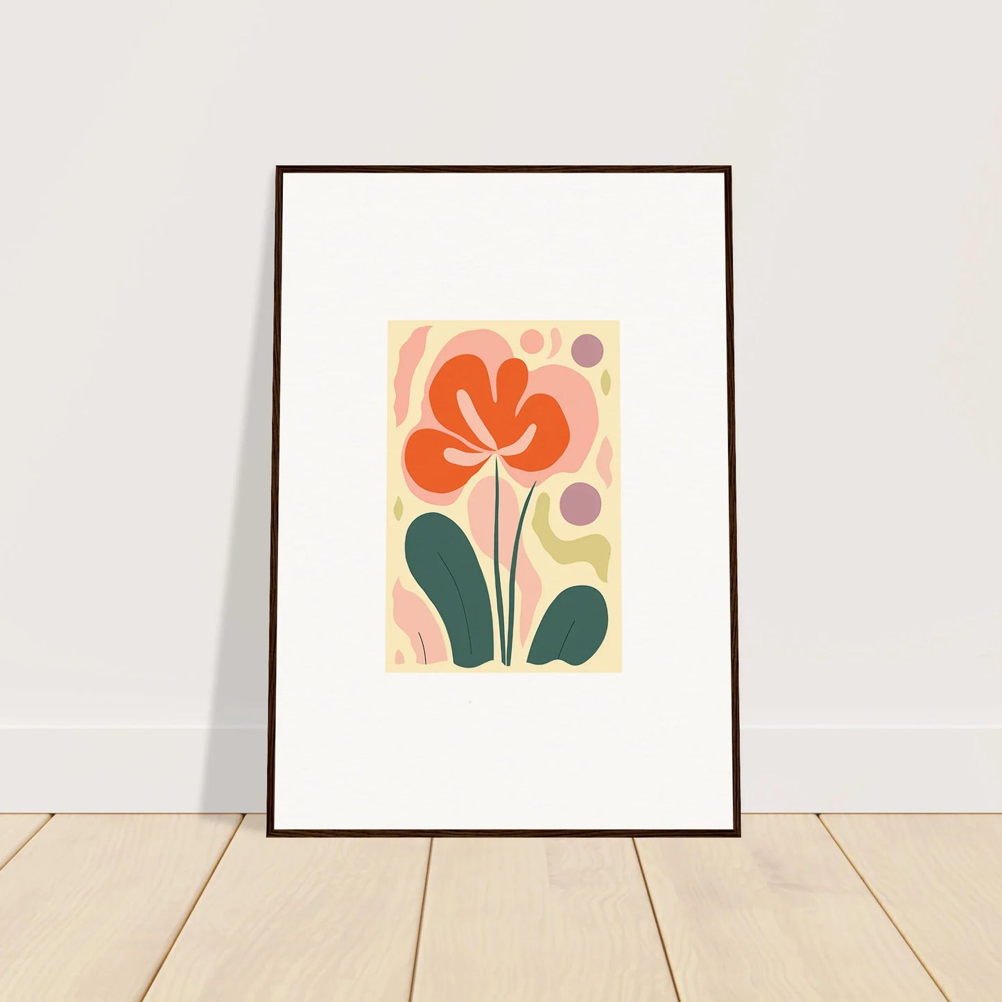 Framed canvas print of an orange flower, perfect for room decoration and echoes whimsy