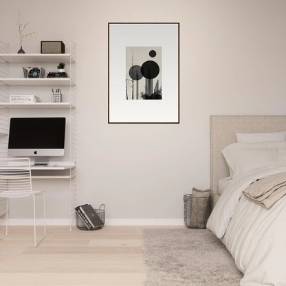 Minimalist bedroom with white walls and modern artwork for room decoration dropscape wandering