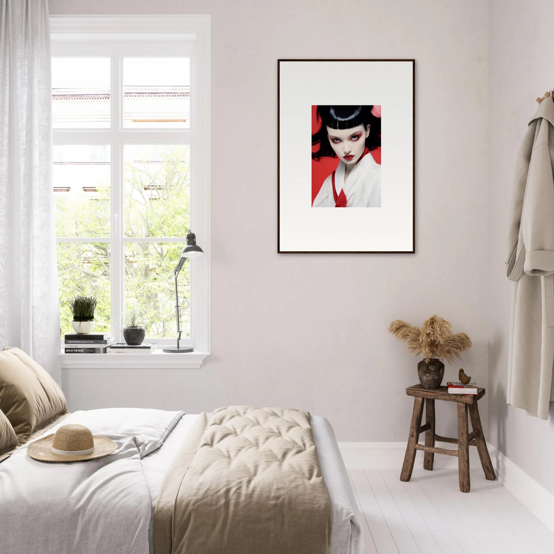 Framed canvas print of a woman with dark hair and makeup, perfect for cherry dream decor