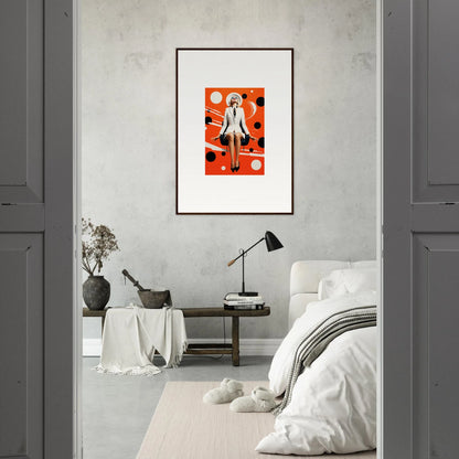 Framed orange and white cartoon art for cool room decoration, featuring Ecliptic Eventsatz