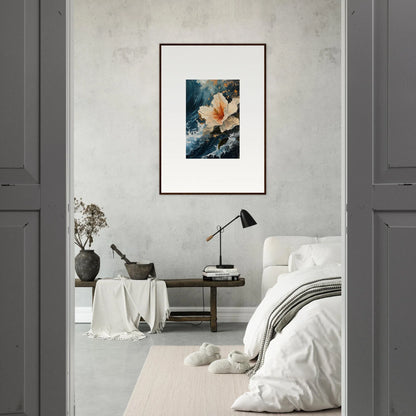 Framed canvas print of a magnolia flower for stylish room decoration with petal waves