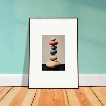 Framed canvas print of balanced colorful stones for dreamy room decoration