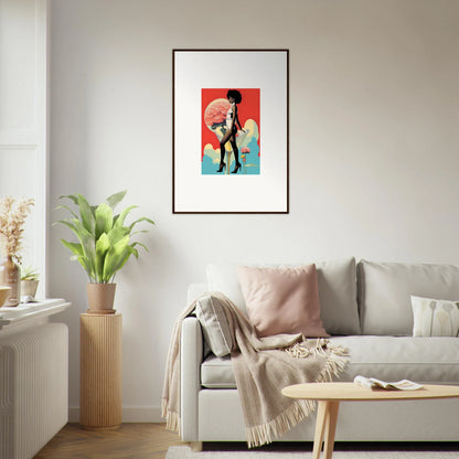 Framed canvas print of a stylized figure on red and blue for floral highs room decoration