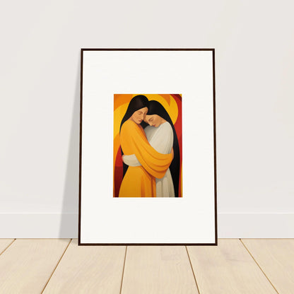 Framed canvas print of two embracing figures in warm tones for Sun Nyah room decoration