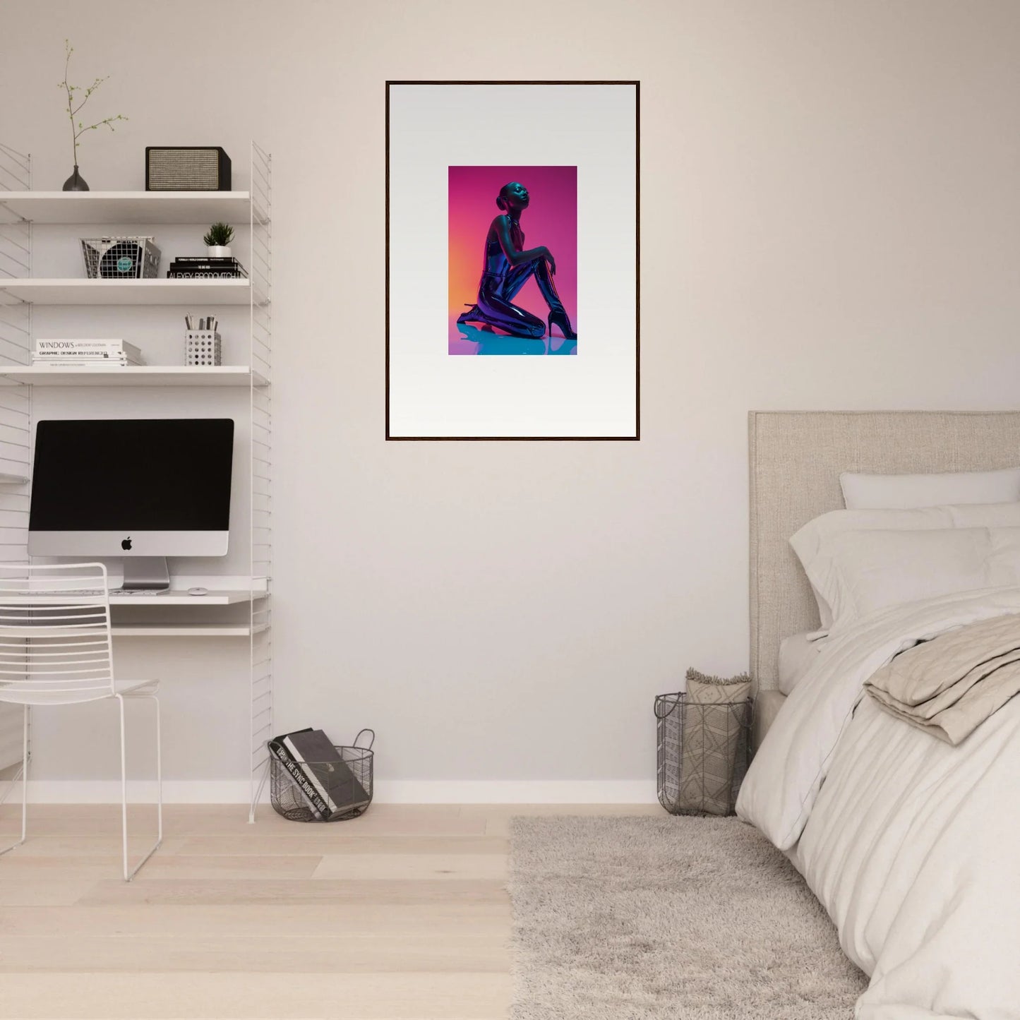 Framed canvas print of Neon Vortex with a silhouetted figure in vibrant colors for room decoration