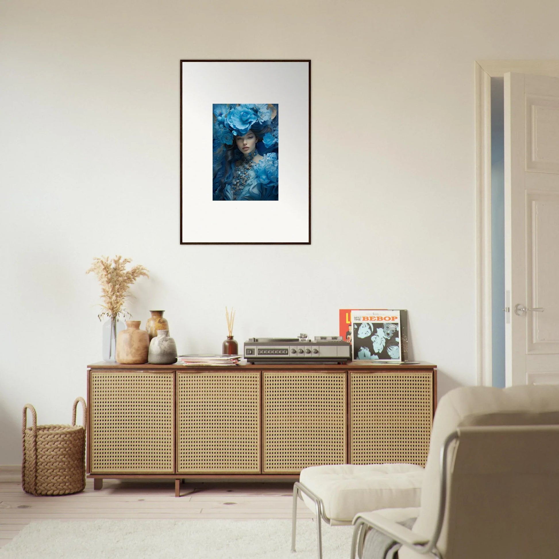 Framed canvas print of blue symphony artwork for stylish room decoration