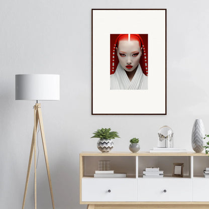 Framed portrait with bold white makeup and red accents on Pome Artcard Whisper