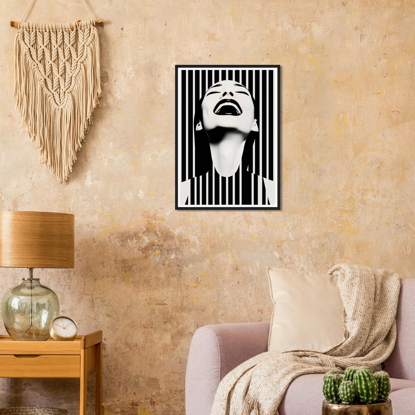 A black and white print of the Joy The Oracle Windows™ Collection, perfect as fashion wall art or a poster.