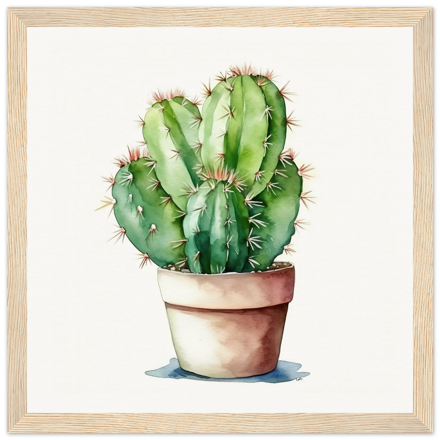 A watercolor painting of Cactus A The Oracle Windows™ Collection in a pot that transforms your space.