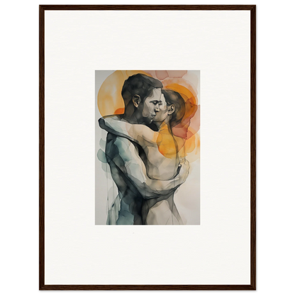 Watercolor painting of an embracing couple, perfect for Morning Dichotomy room decor