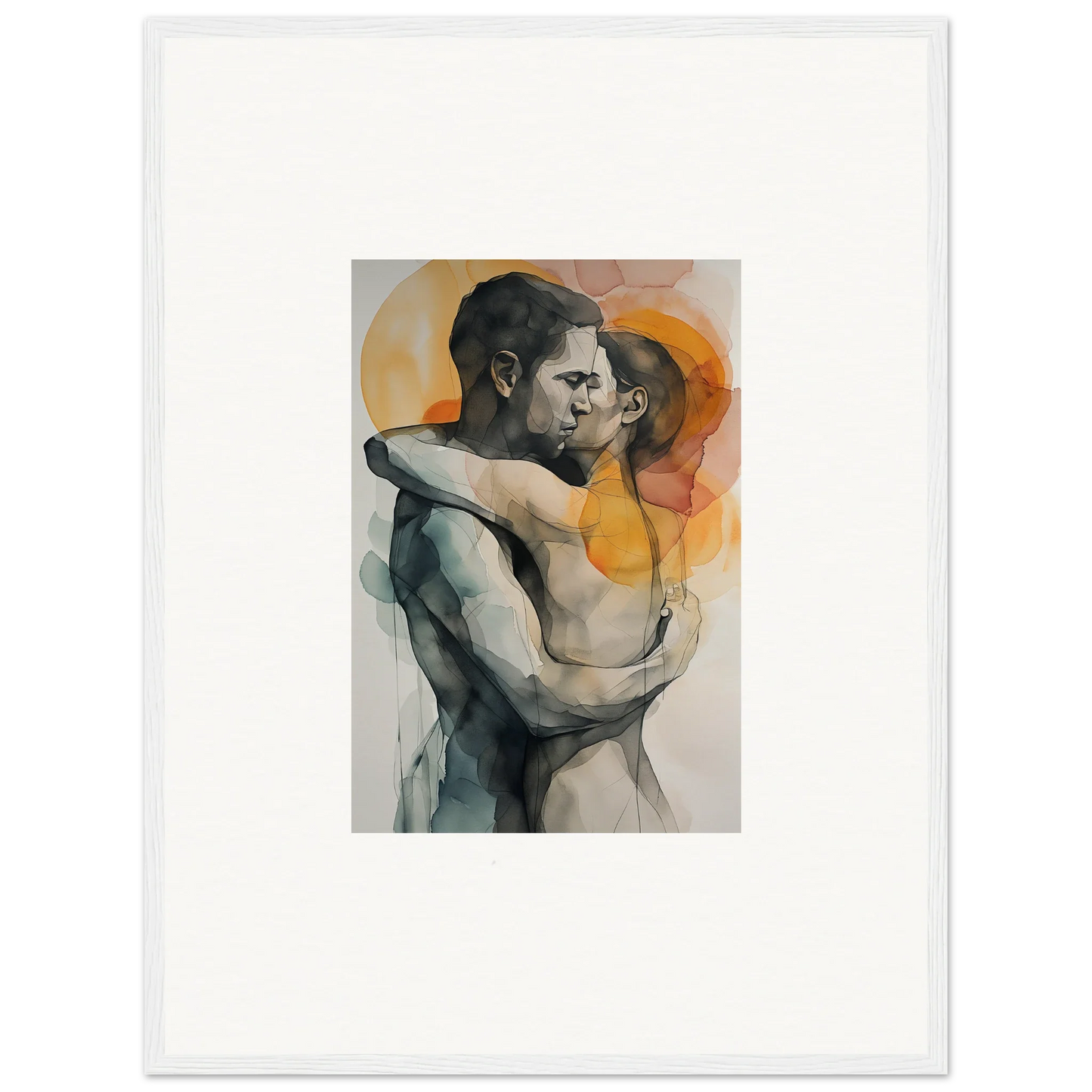 Watercolor painting of an embracing couple for morning dichotomy framed wall art