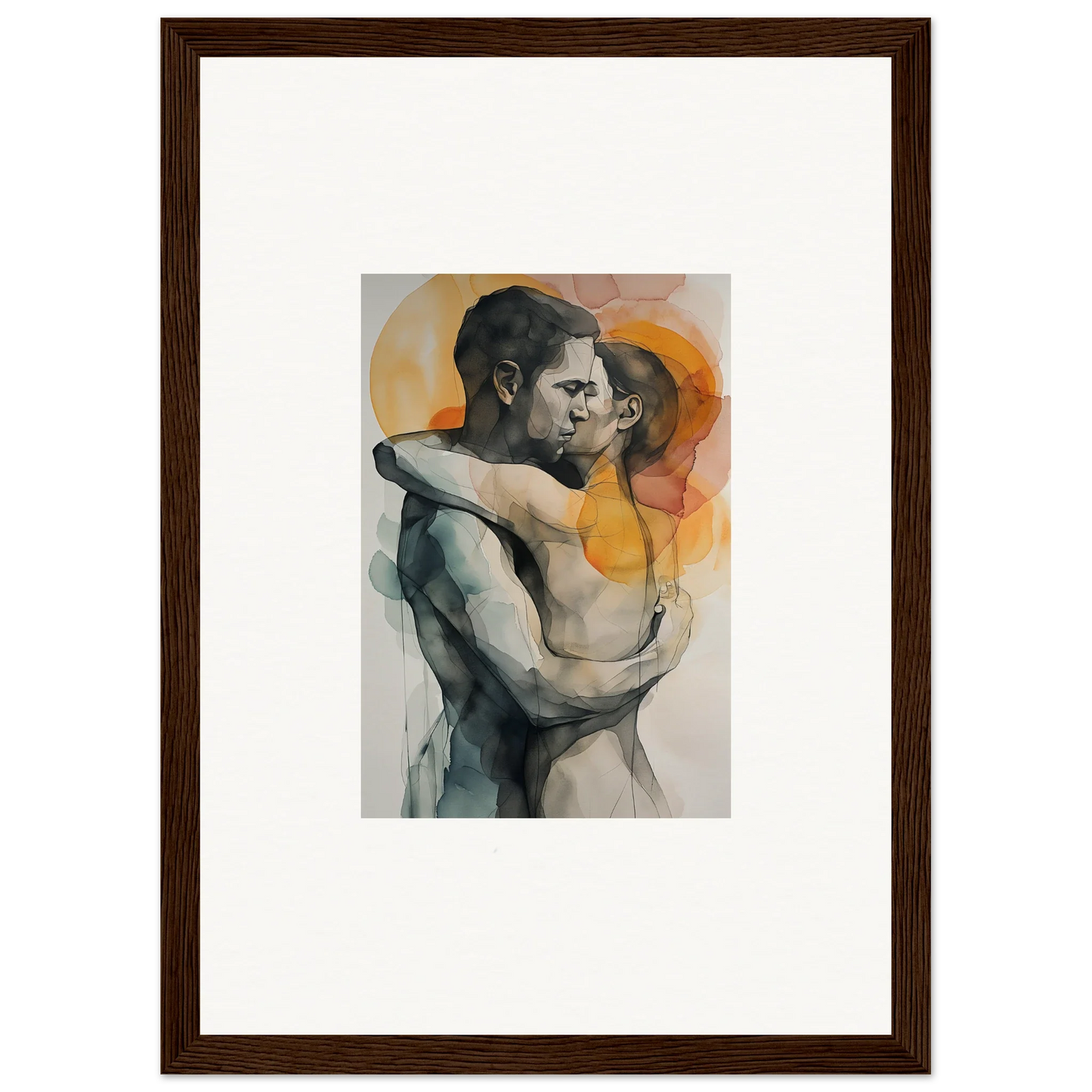 Watercolor painting of an embracing couple for morning dichotomy room decor