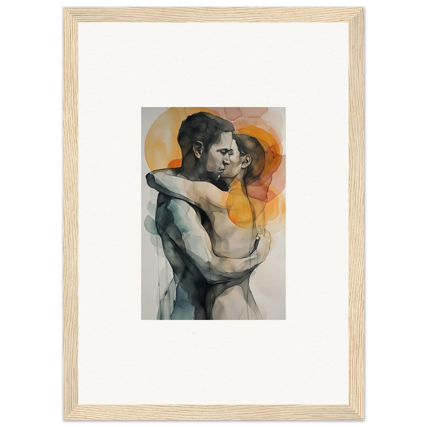 Watercolor painting of an embracing couple, perfect for morning dichotomy room decor