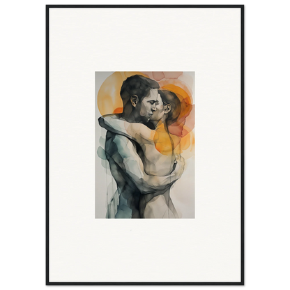 Watercolor painting of embracing couple for morning dichotomy framed wall art decor