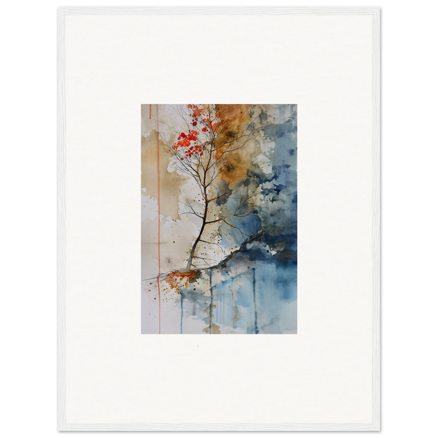 Watercolor painting of a tree branch with red blossoms for spectrum spoon room decor