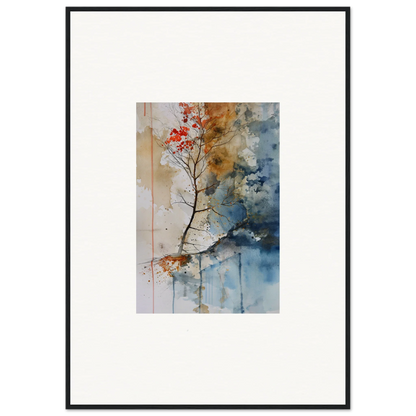 Watercolor painting of a tree branch with red blossoms for room decor and spectrum spoon art