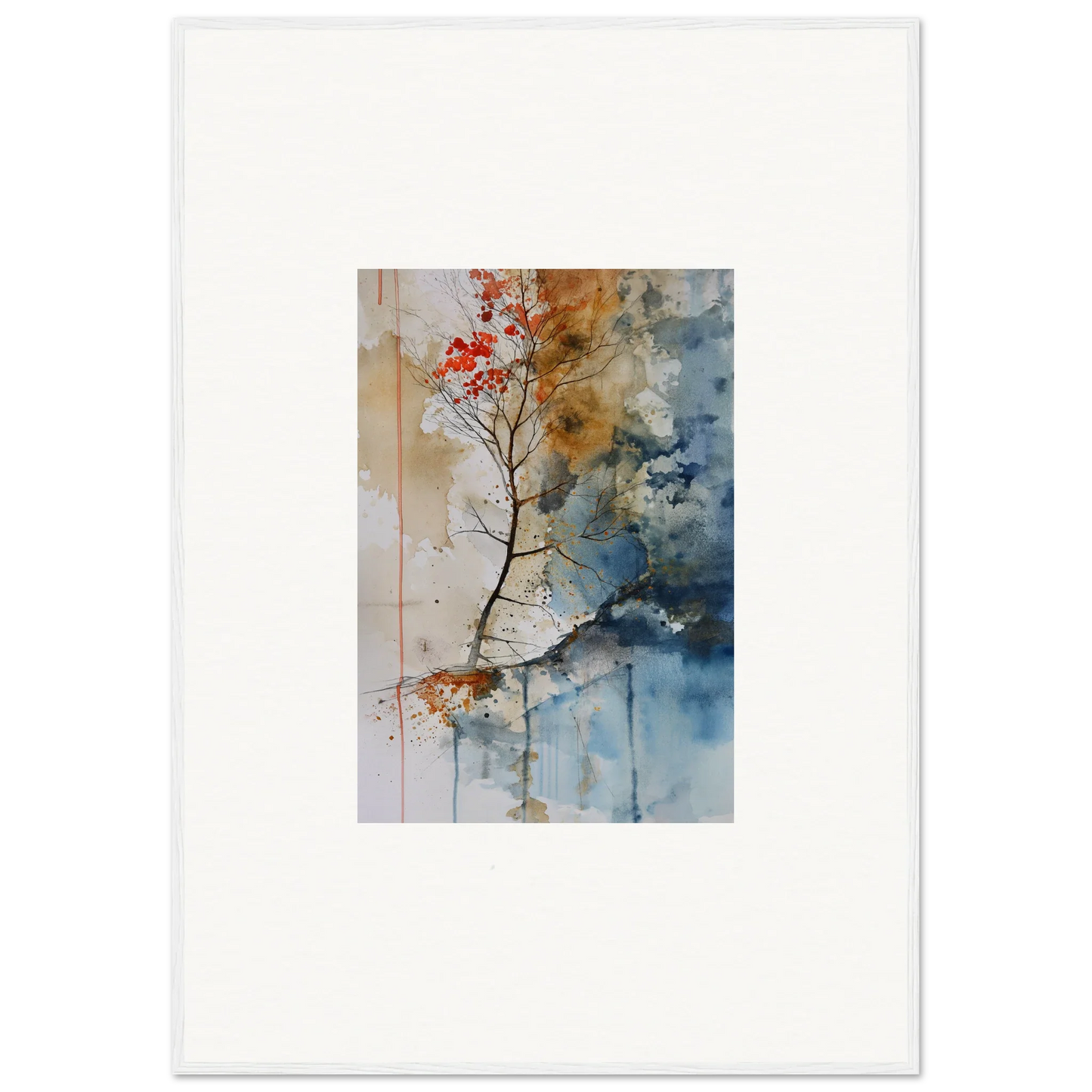 Watercolor painting of red blossoms on a branch, perfect for Spectrum Spoon room decor