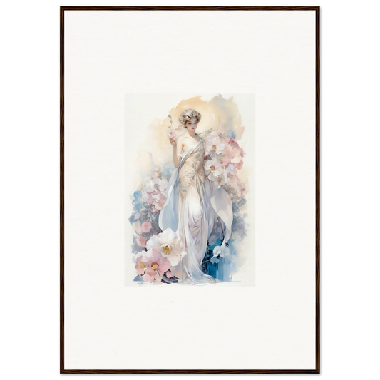 Watercolor painting of an elegant woman amidst bloom for stylish room decor framed wall art