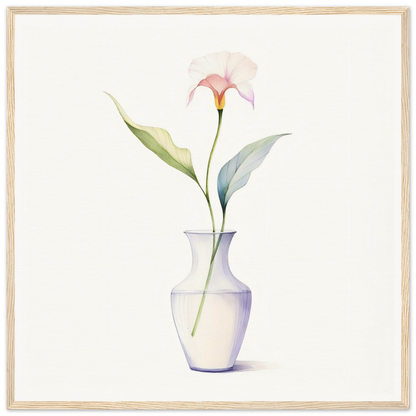 A watercolor painting of a flower in a vase