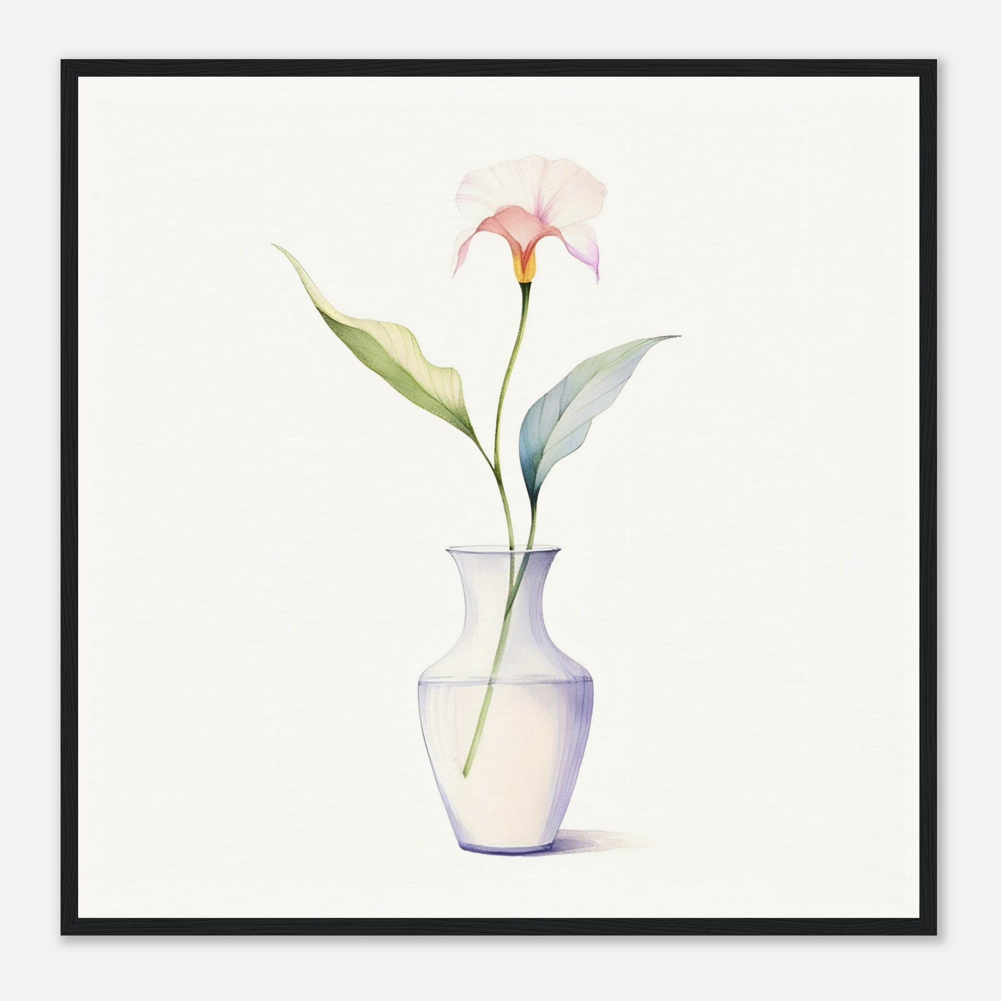 A watercolor painting of a flower in a vase