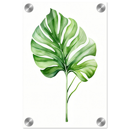 A watercolor painting of a green leaf