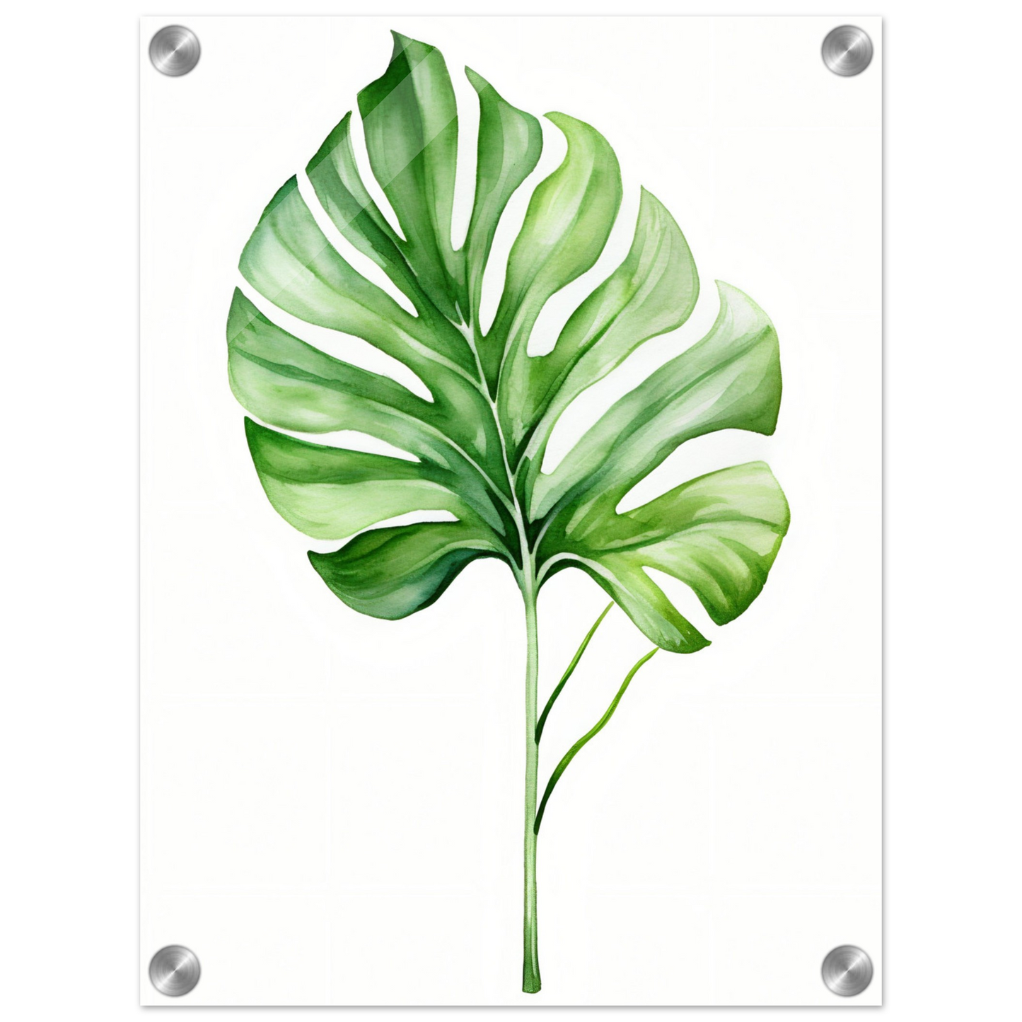 A watercolor painting of a green leaf