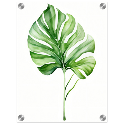 A watercolor painting of a green leaf