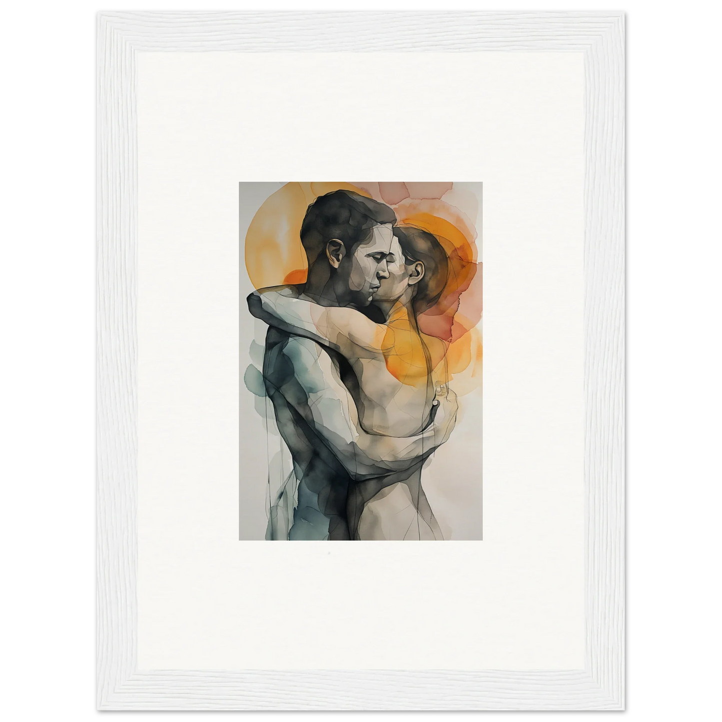 Watercolor painting of an embrace, perfect for morning dichotomy room decor