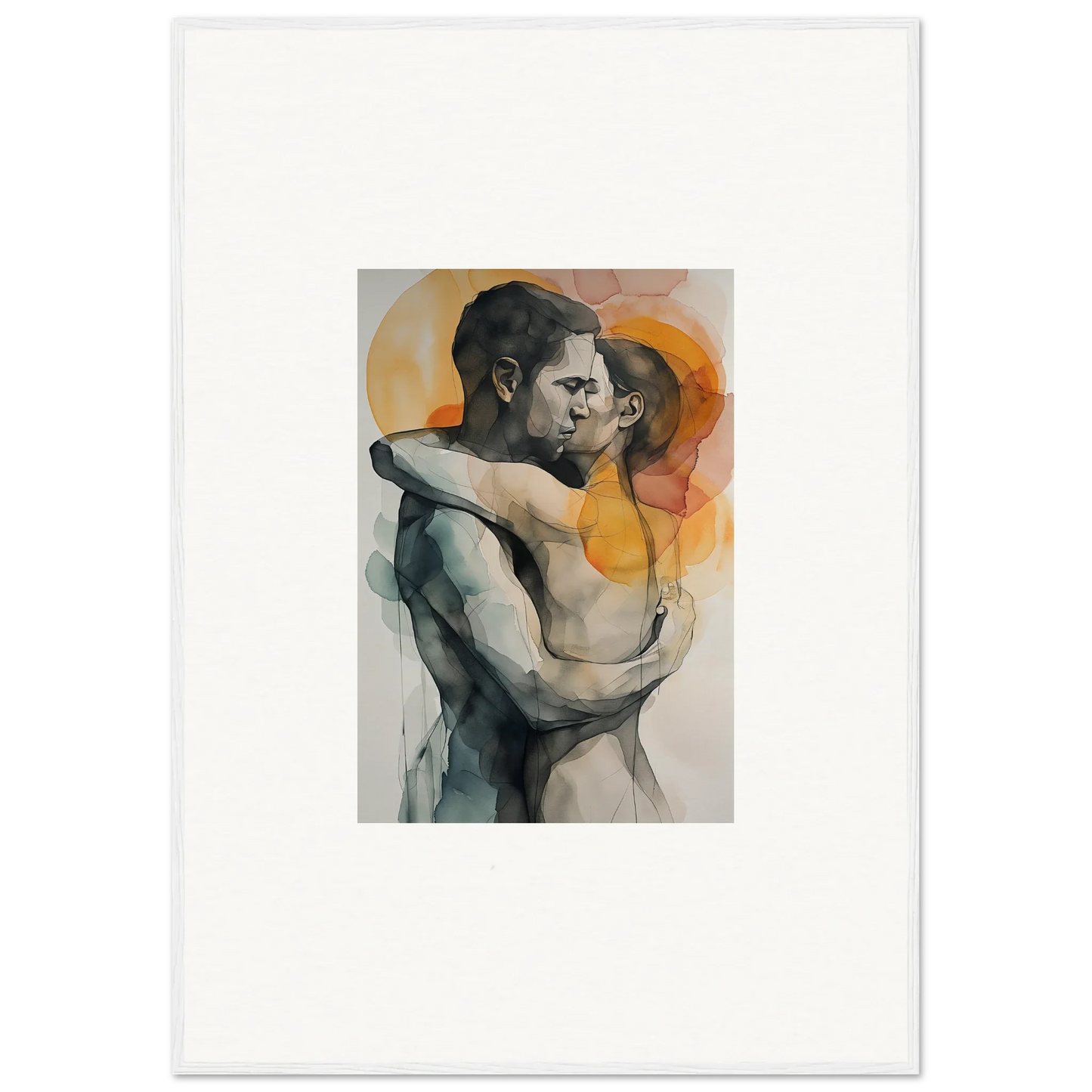 Watercolor painting of two figures embracing, perfect for morning dichotomy room decor