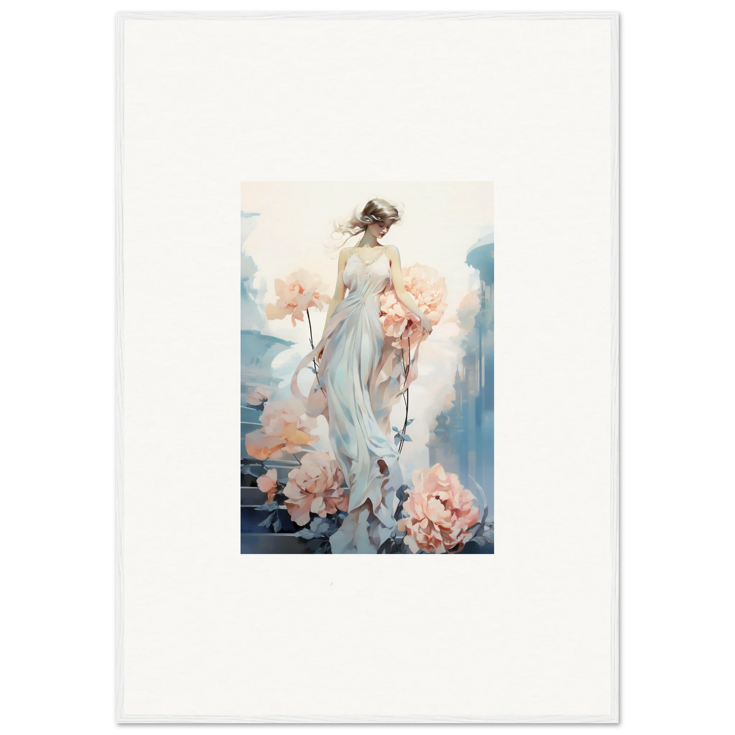 Watercolor painting of a woman in a flowing dress for Floral Ballet room decor