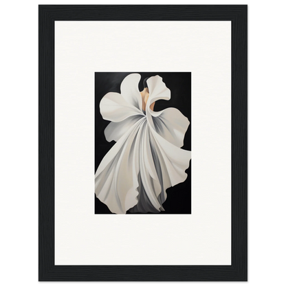 White flower with flowing petals on dark background, perfect for canvas waves room decor