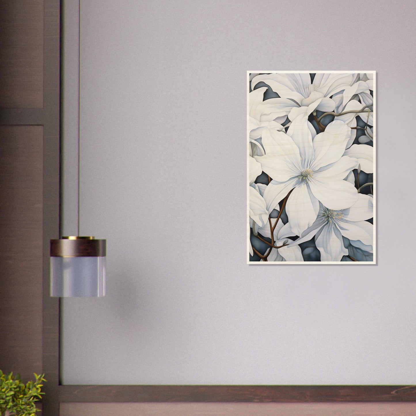 A white flower on a wall